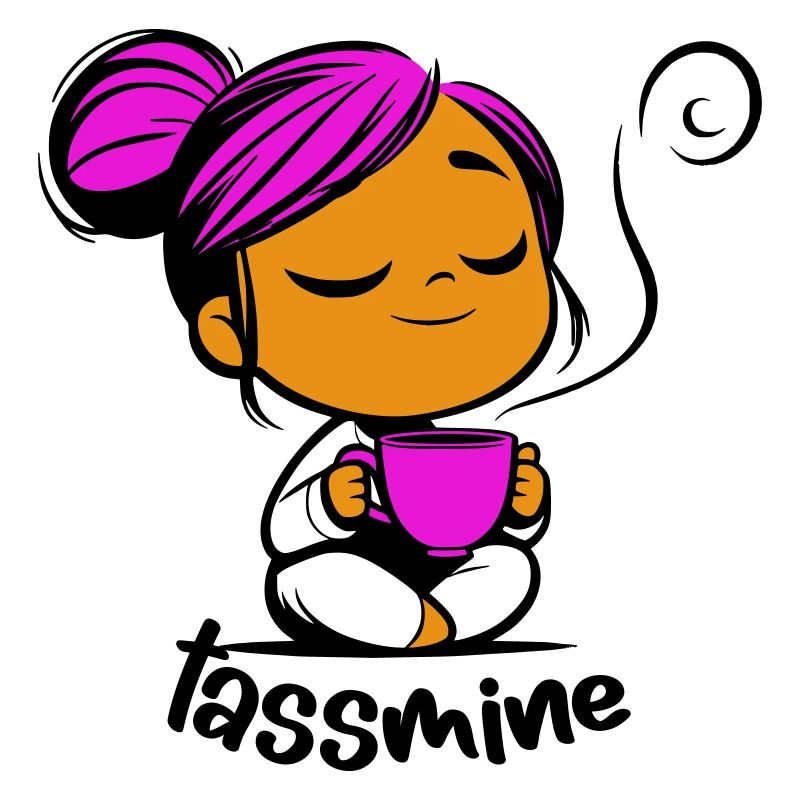 Tassmine enspannt mit einer Tasse Tee oder Kaffee