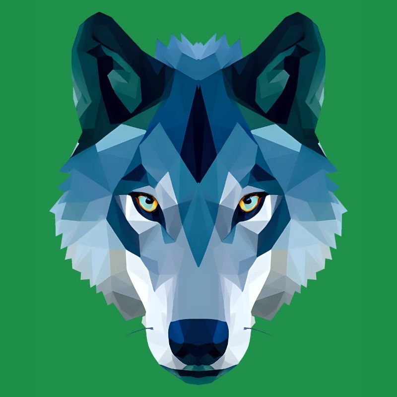 low polygon wolf in blue and white