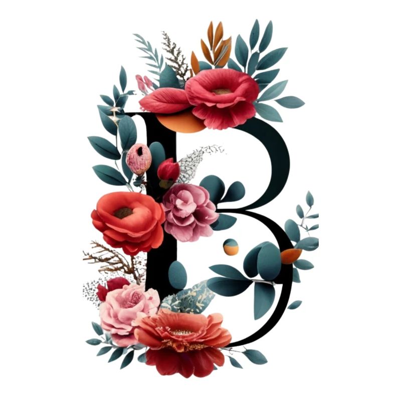 B In schwarz, mit roter Blume