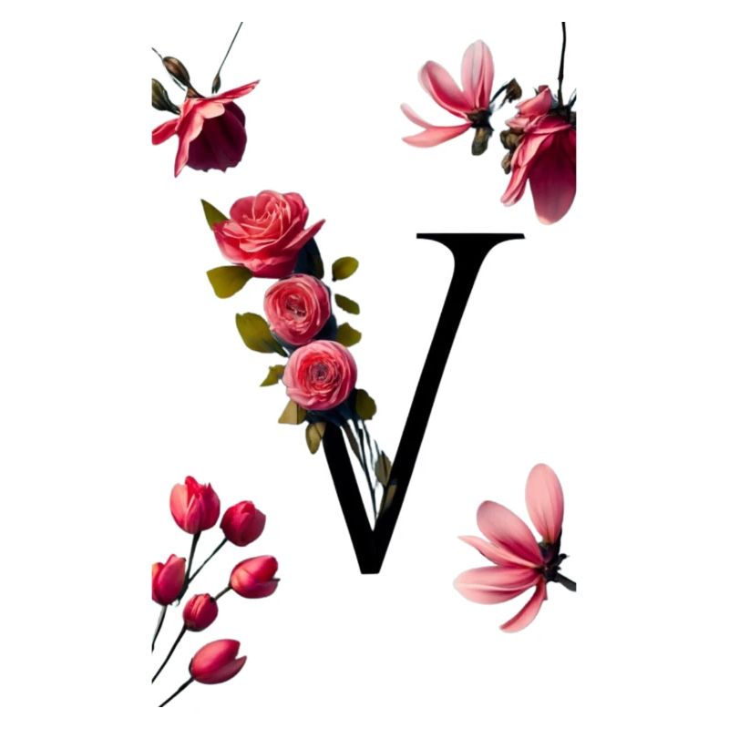 V In schwarz, mit roter Blume