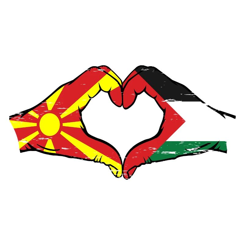 Macédoine Palestine Drapeau Mains Coeur Forme Utilisé