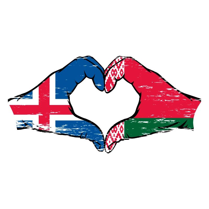 Islande Biélorussie drapeau mains forme de coeur utilisé