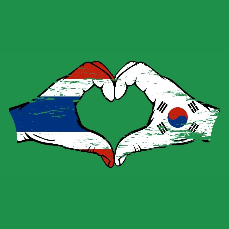 Thaïlande Corée du Sud Drapeau Mains Coeur Forme Utilisé