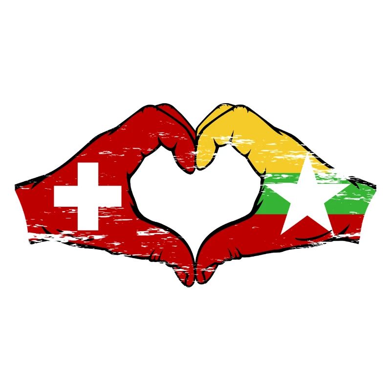 Suisse Myanmar drapeau mains forme de coeur utilisé