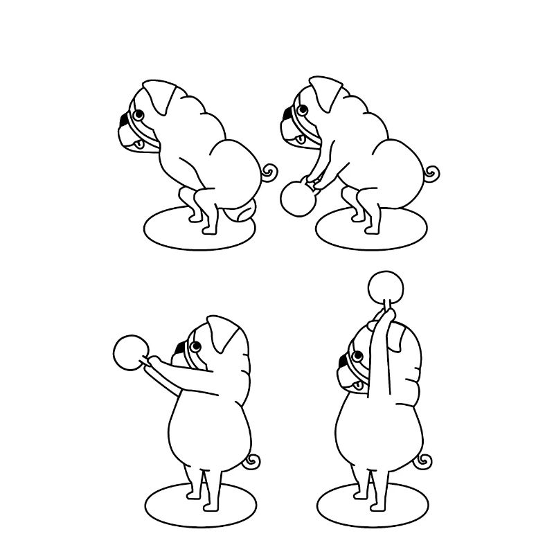 sportlicher Mops mit Kettlebell
