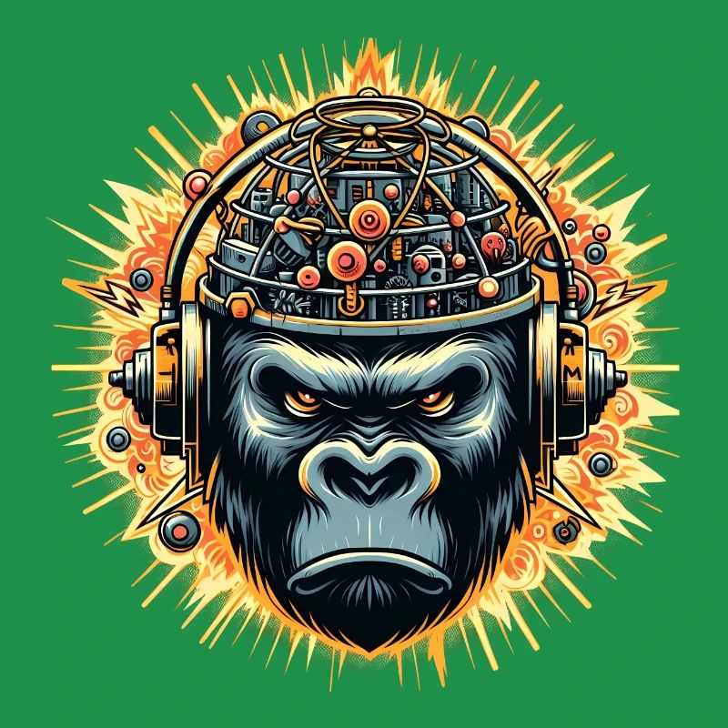Gorilla-Cybersound mit Techno-Kopf