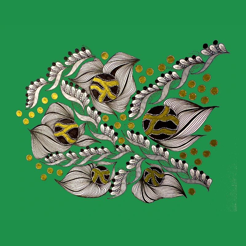 Motif de lignes de feuilles avec points dorés