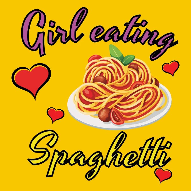 Fille mangeant des spaghettis, design drôle