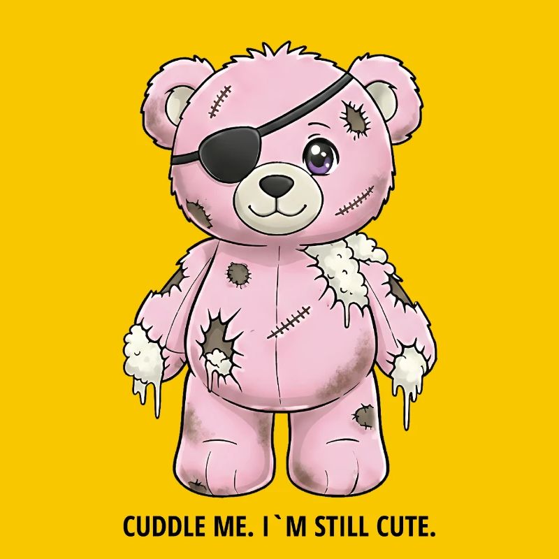 Ours en peluche rose patchwork avec cache-œil