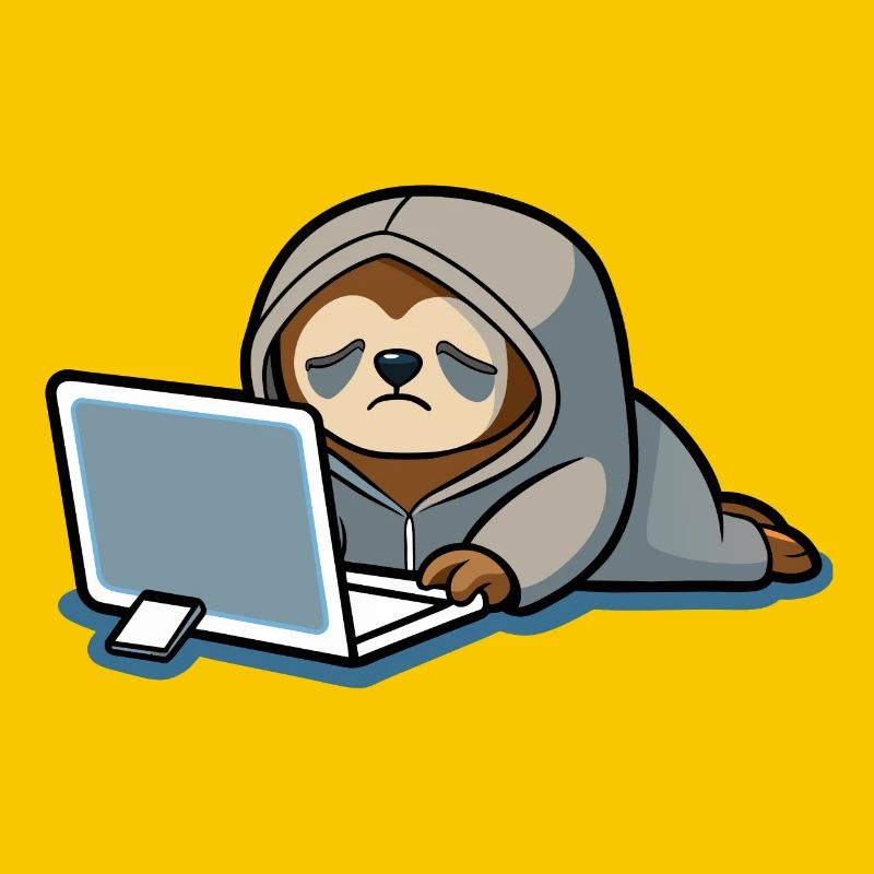 Mignon hacker paresseux en sweat à capuche devant PC