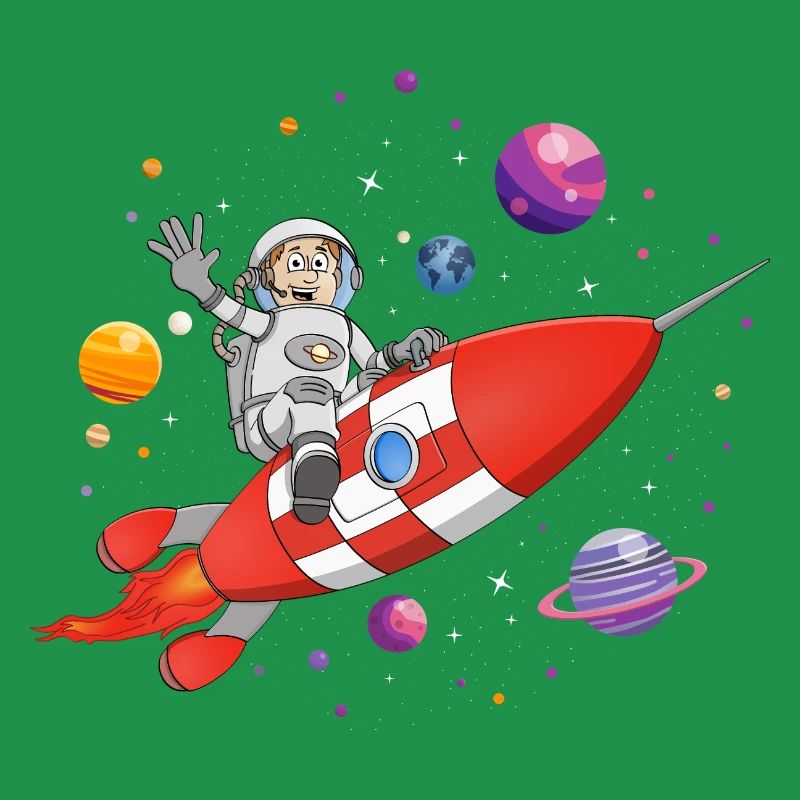 L’astronaute et la fusée rouge dans l’espace.