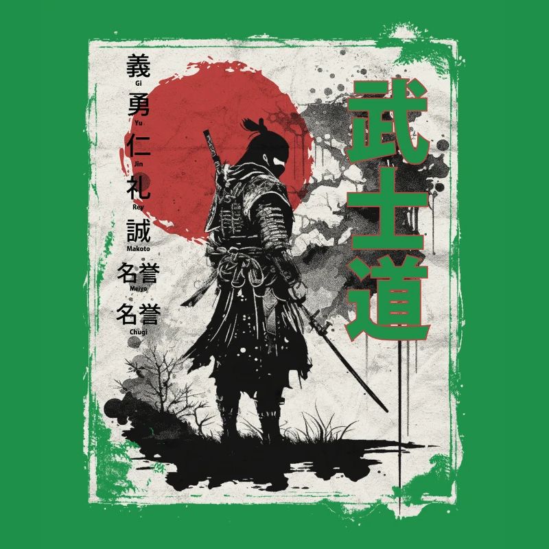 Samurai Warrior with Red Sun Backdrop