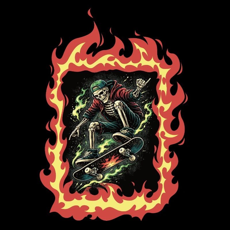 Skateboard Squelette Flames