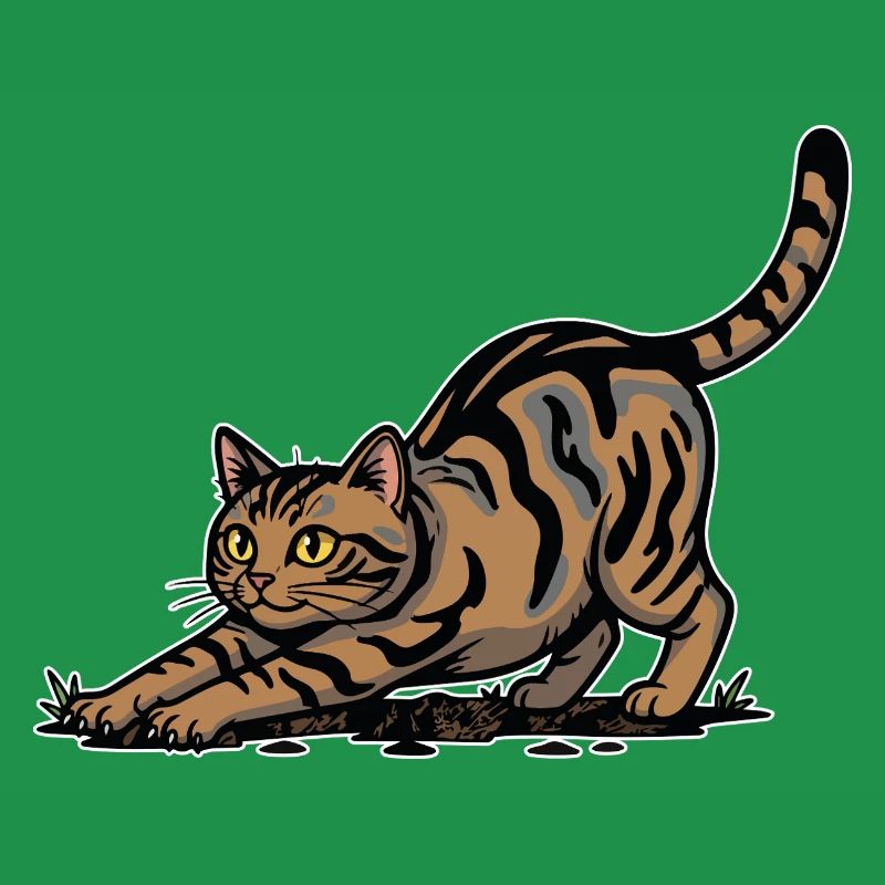 Brown Tabby Cat Stretching Dynamic Portrait