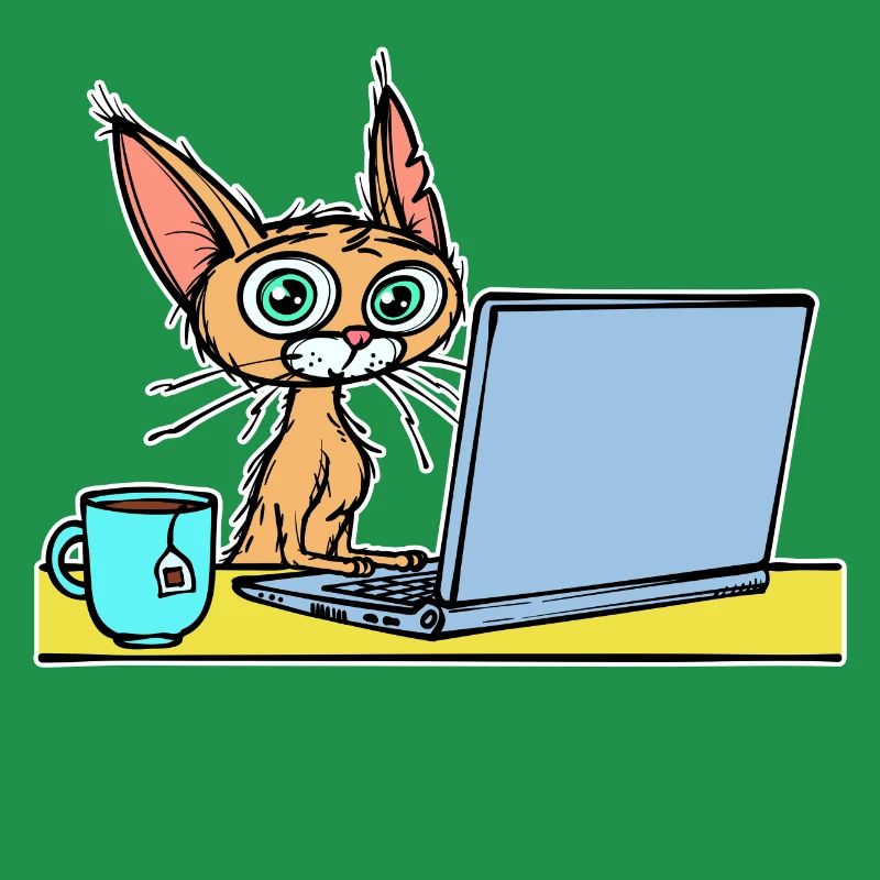 Laptop Home Office Statement Katze Kaffee Karriere