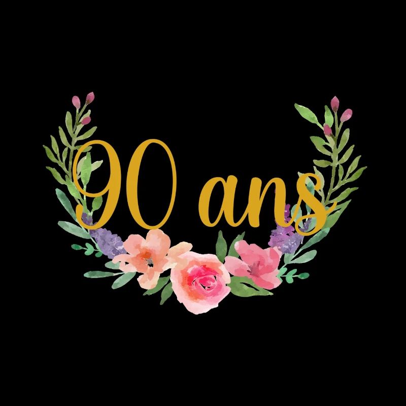 90 Ans Floral Aquarelle Doré