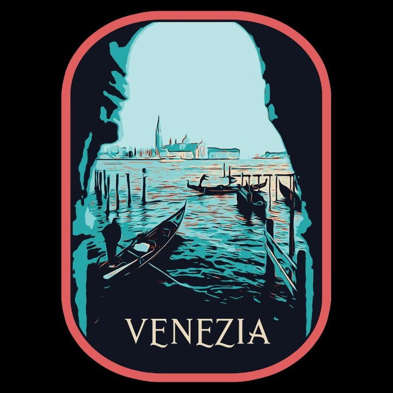 Illustration typical view of Venice and Gondolas