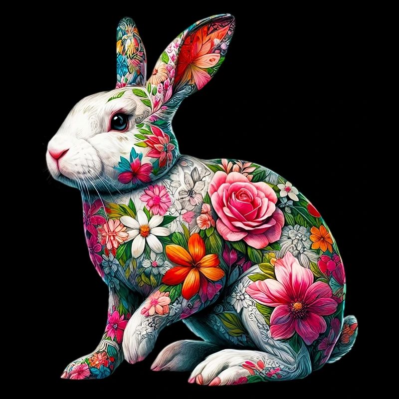 Lapin décoré de fleurs