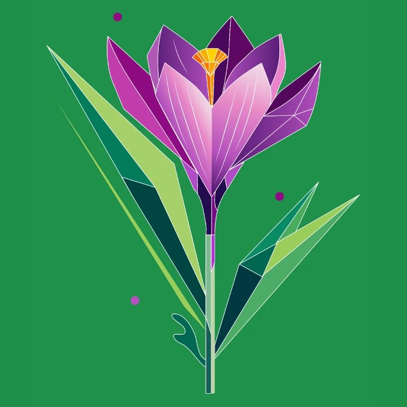 Crocus au design polygonal - tons violets et verts