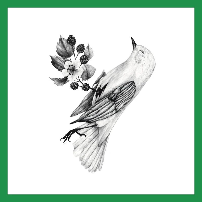 Vogel mit Pflanzen