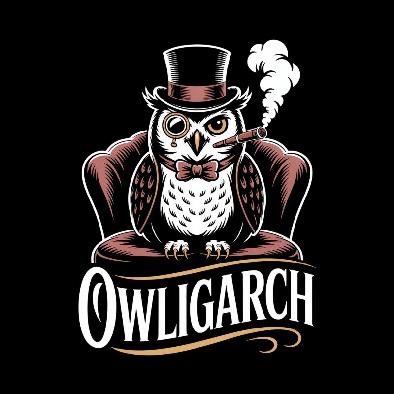 Hibou avec chapeau haut de forme et monocle
