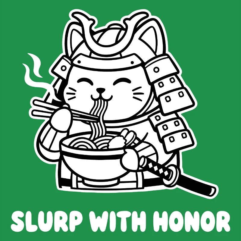 Samurai-Katze isst Nudeln