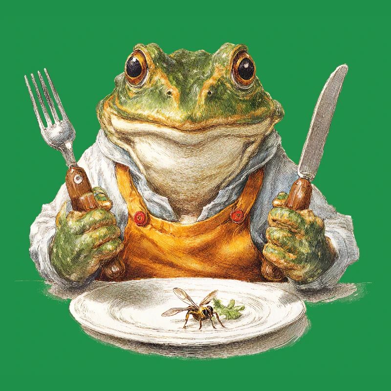 Cuisinier grenouille avec fourchette et couteau
