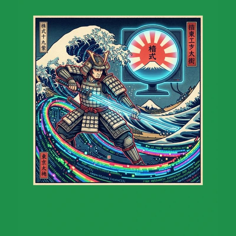 Cyber Samurai 模式 devant les vagues et Fuji