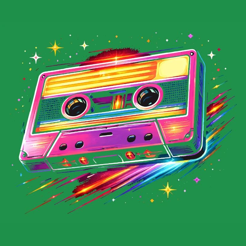 Retro Cassette Neon 80s Style