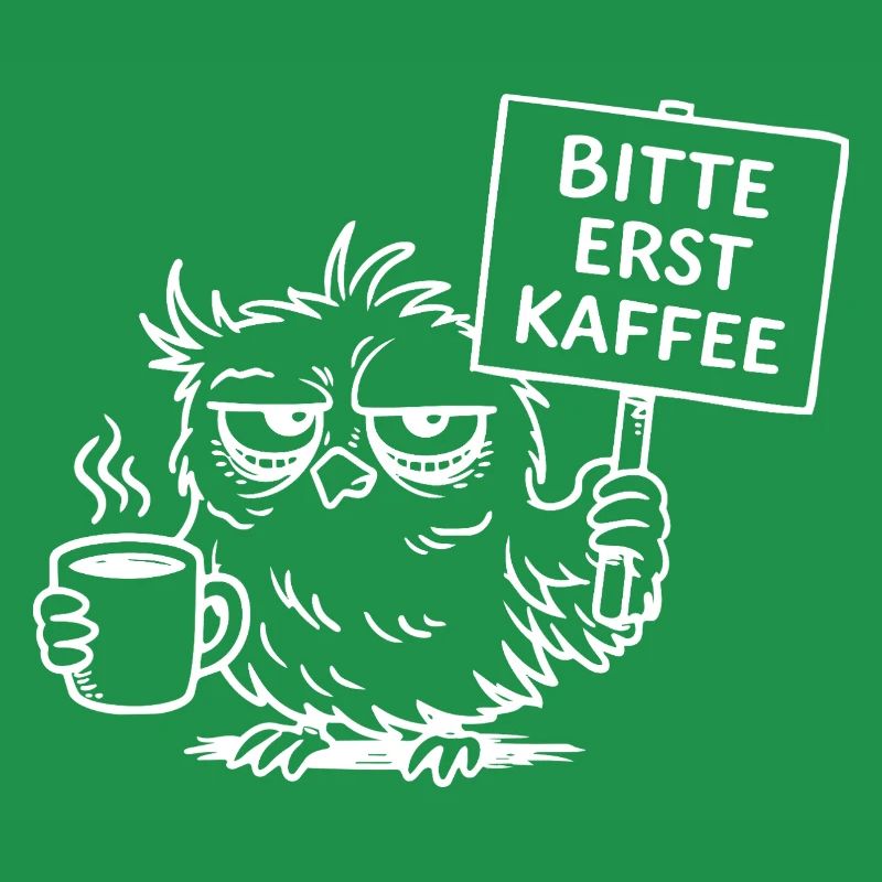 Bitte erst Kaffee – Müde Eule mit Kaffeetasse