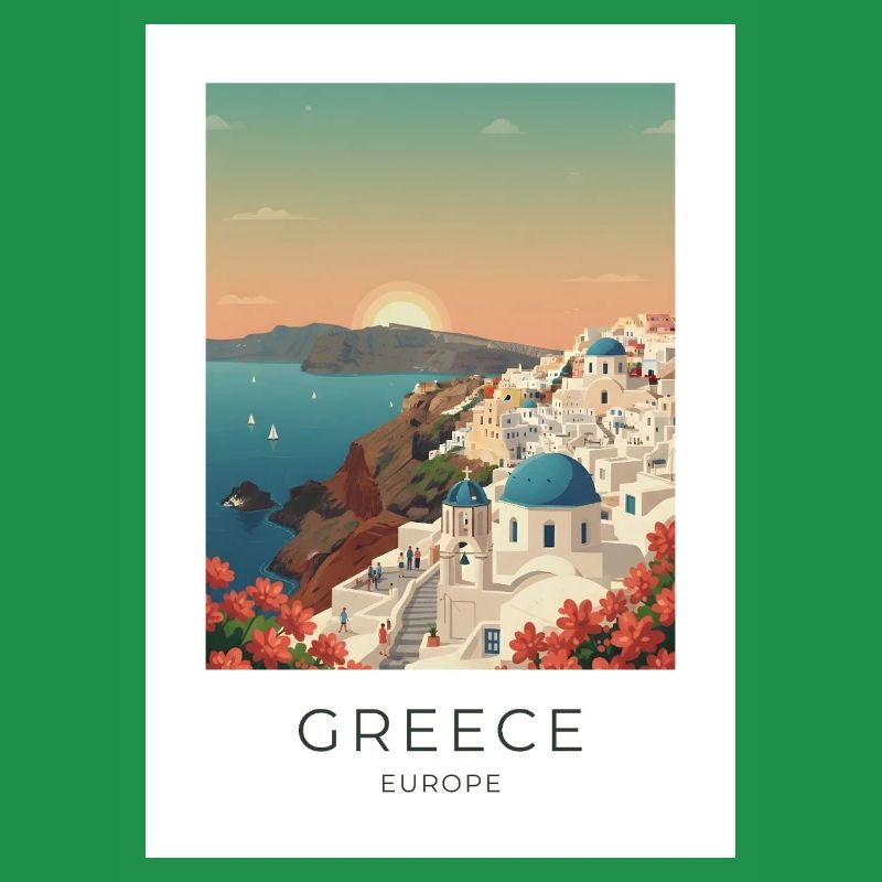 Vue côtière du coucher de soleil de Santorin