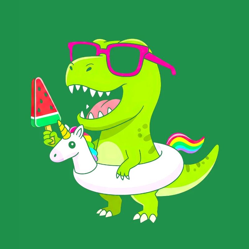 Neon-Dino mit Eis und Einhorn