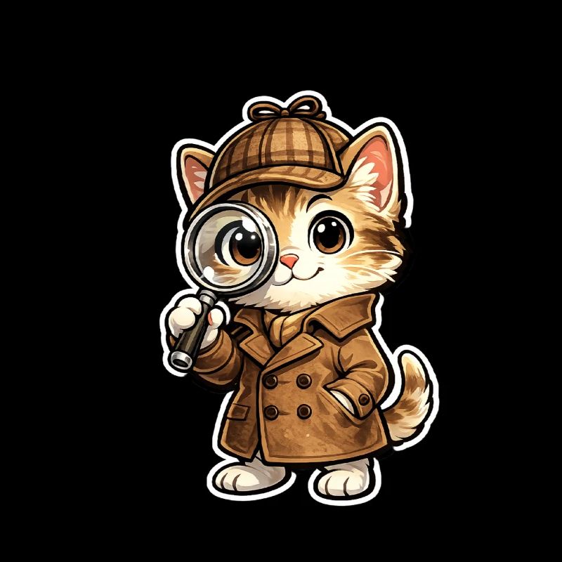 Cat detective with magnifying glass