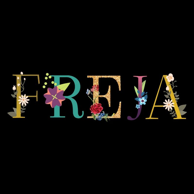 Le nom FREJA est décoré de fleurs