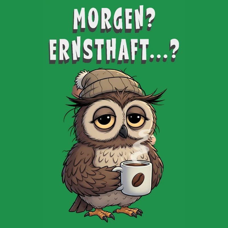 Morgen? Ernsthaft? Müde Eule mit Kaffee