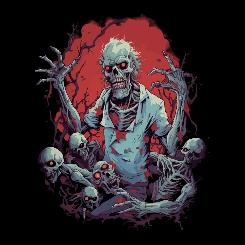 Halloween shocker zombie with his undead horde