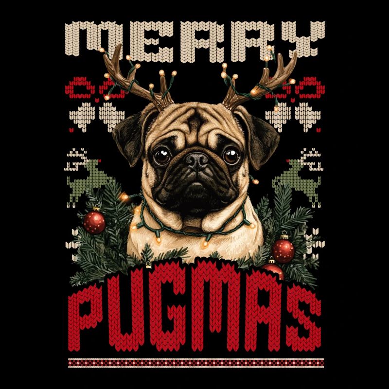 Carlin Pull de Noël laid Style Merry Pugmas