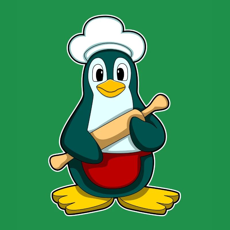 Penguin as a baker with rolling pin