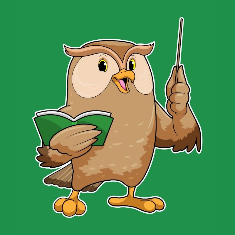 Eule als Lehrer mit Buch & Pointer