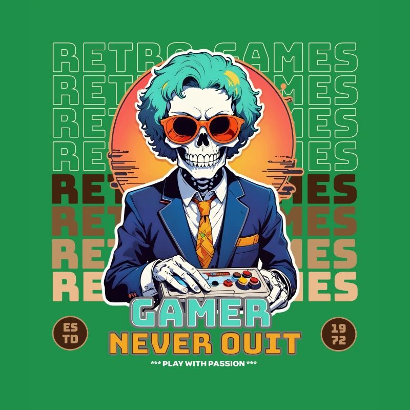 Retro Gamer Skeleton with Controller Console Games