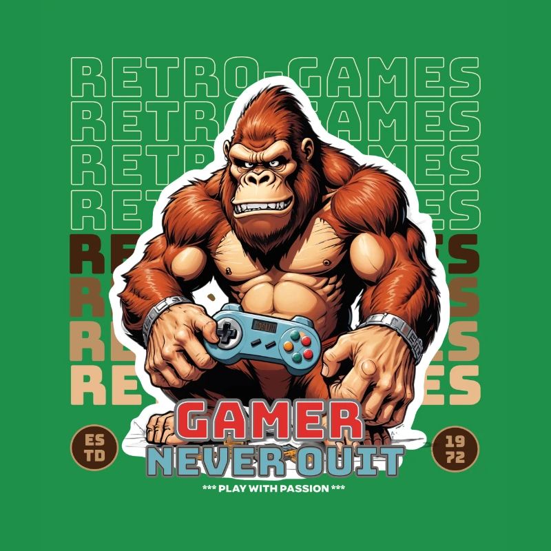 Retro Gamer Never Quit Monkey with Controller