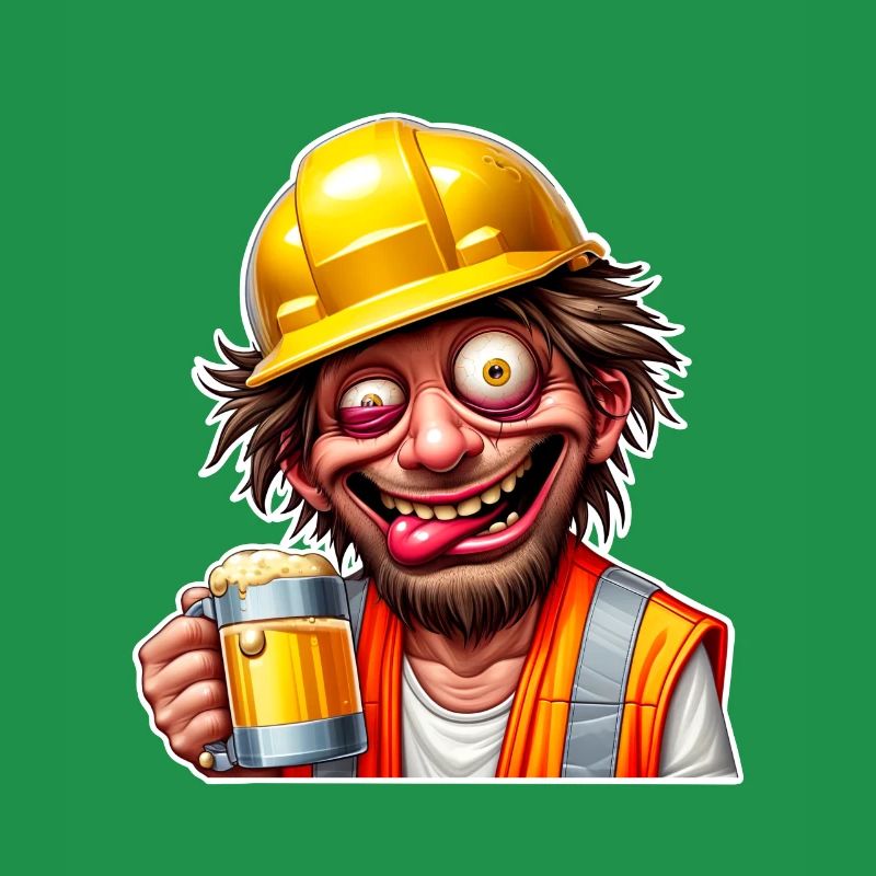 Construction Worker Beer Drunk Funny