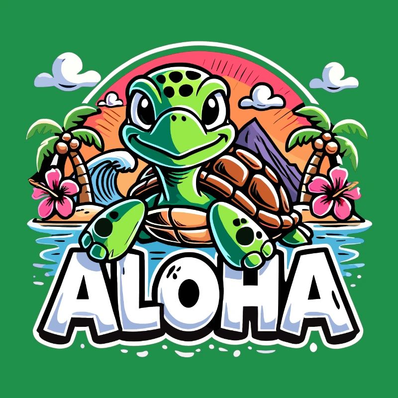 Aloha Turtle Hawaii Hibiscus Palm Trees Gift