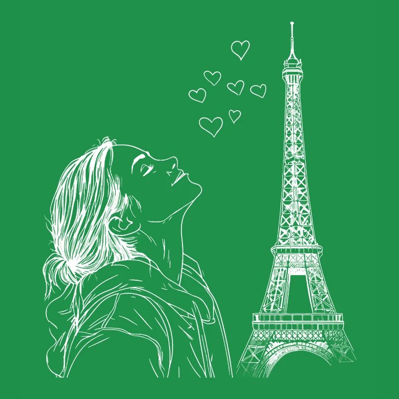 Paris Eiffelturm Frankreich Frau Herzen Line Art