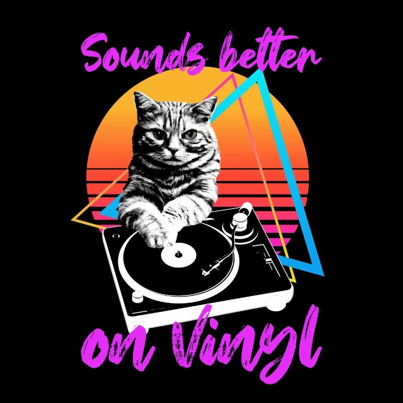 Cat plays music on a vinyl record