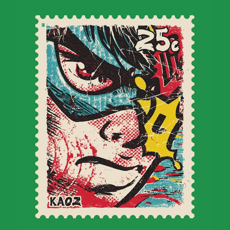 Comic-Held als Retro-Briefmarke