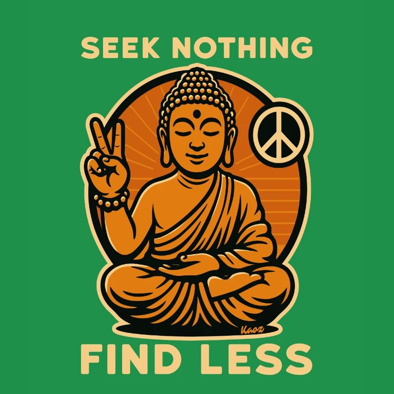 Buddha mit Peace-Zeichen und Spruch in Retro-Optik