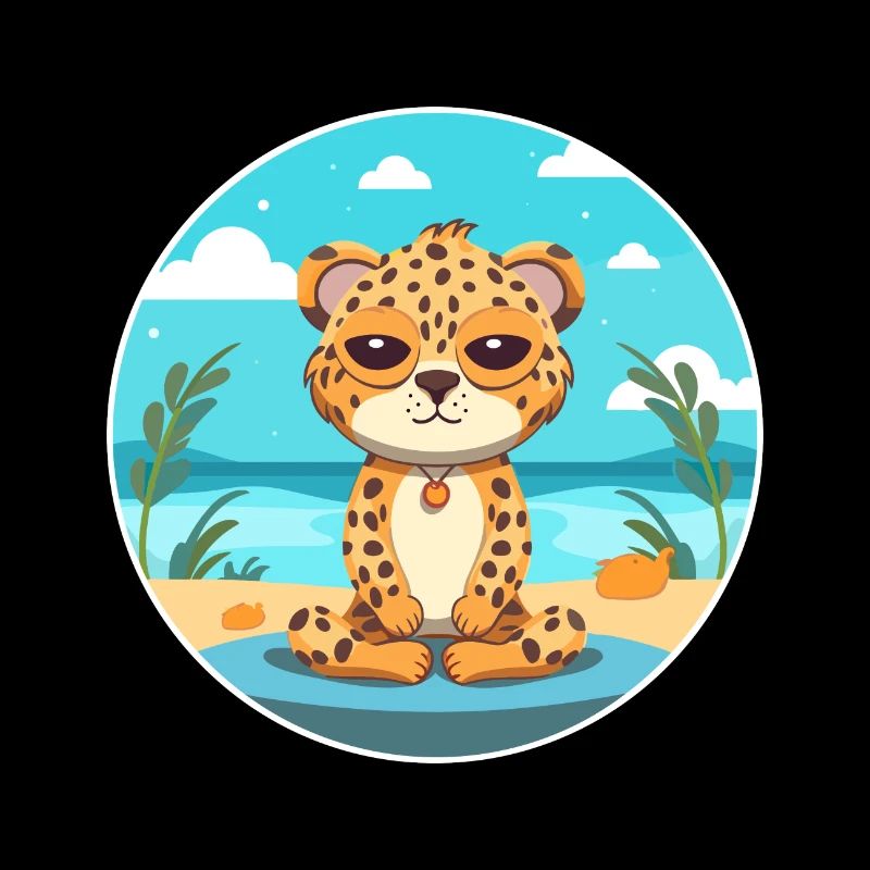 Leopard Cartoon Yoga Beach Summer Illustration