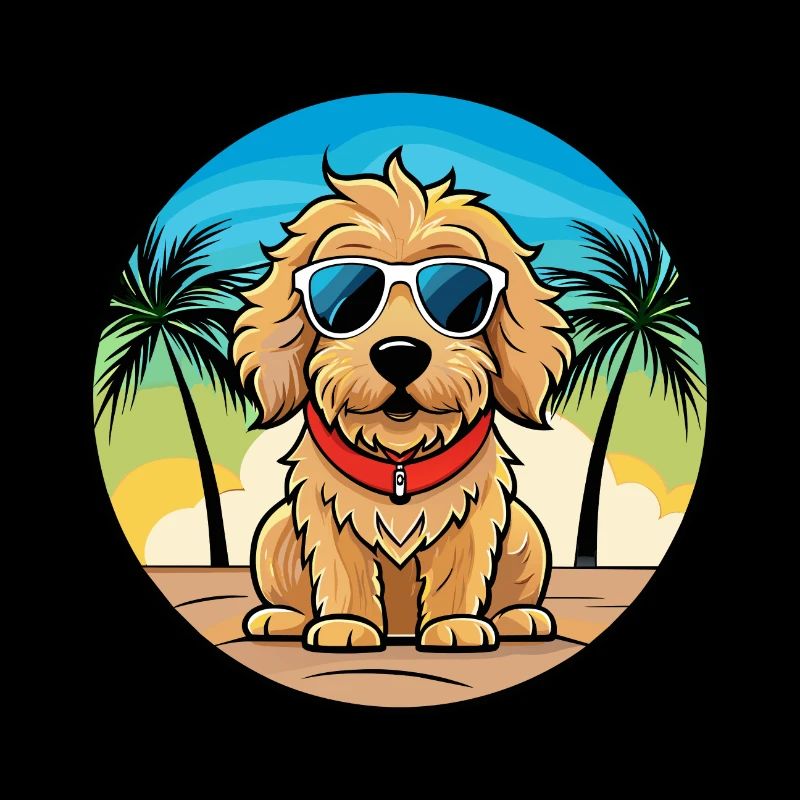 Cockapoo Hunderasse Cartoon Sonnenbrille Strand