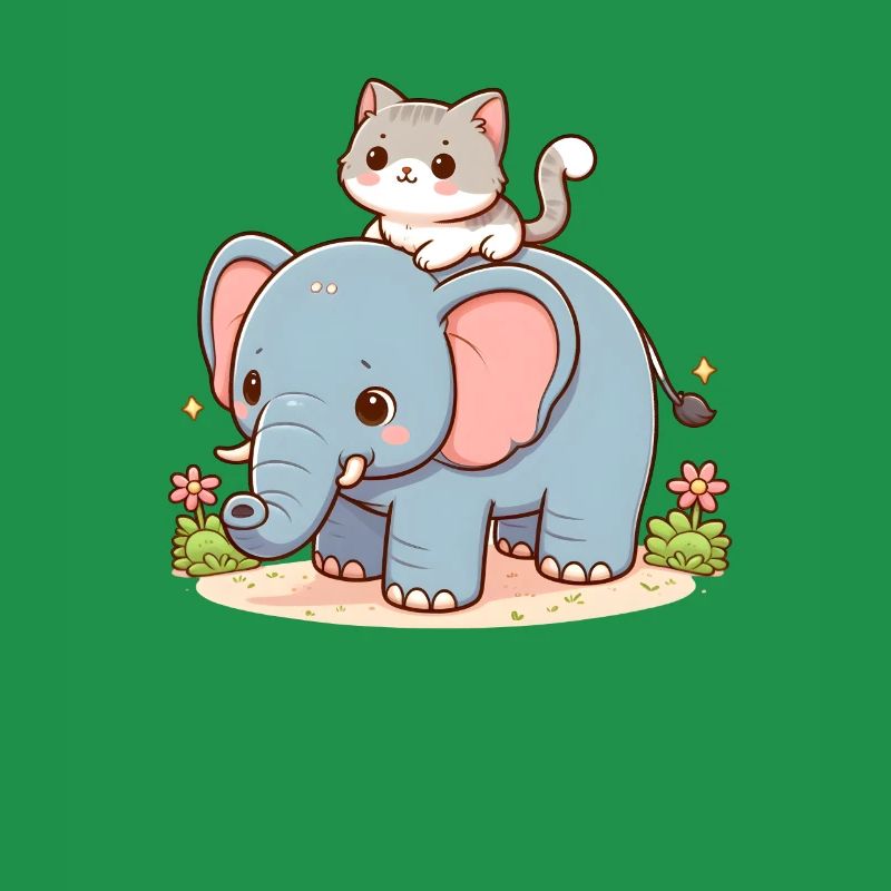 Le chat monte à dos d’éléphant